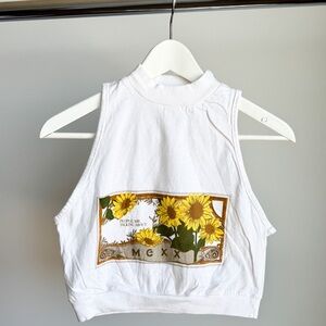 Vtg 90s Mexx Sunflower Mock Neck Baby Tee Tank Top Ptp: 16.5” L: 16”